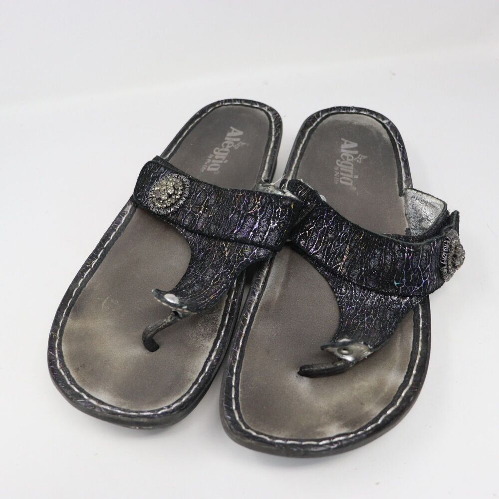 Alegria Carina Totally Cellular Silver Iridescent Black Sandals 11.5 EUR 42